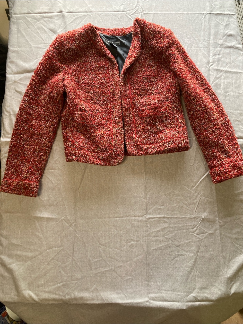 Vintage Harris Wallace Textured Red Bouclé Cropped Jacket - colorful blazer